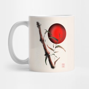 Sumi-e bamboo with a red rising sun Mug